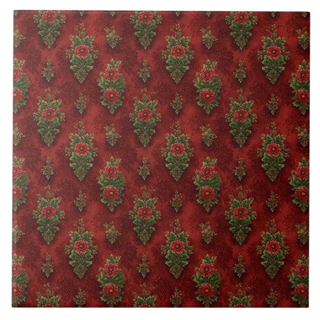Festive Damask  Ceramic Tile (Front)