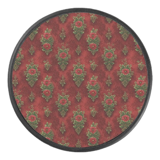 Festive Damask  Hockey Puck (Front)