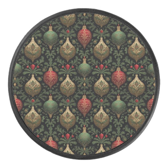 Festive Damask  Hockey Puck (Front)