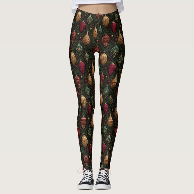 Festive Damask  Leggings (Front)