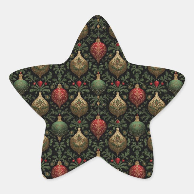 Festive Damask  Star Sticker (Front)