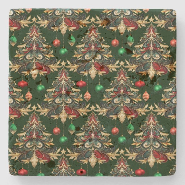 Festive Damask  Stone Coaster (Front)