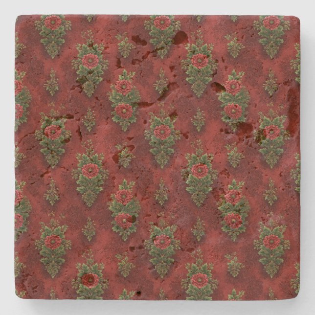 Festive Damask  Stone Coaster (Front)