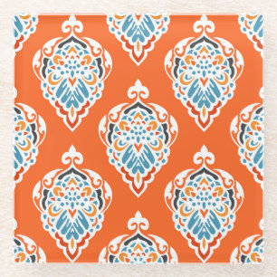 Festive damask vintage pattern, elegant design. glass coaster