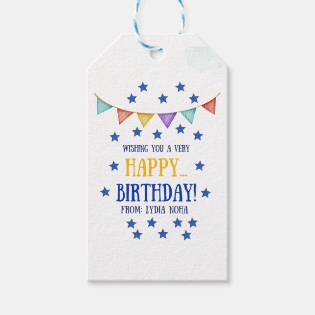 Festive Dark Background Birthday gift tags  (Front)