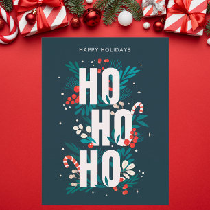 Festive Dark Green Ho Ho Ho Holiday Card