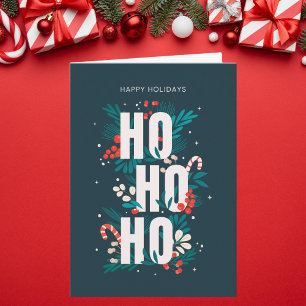 Festive Dark Green Ho Ho Ho Holiday Card