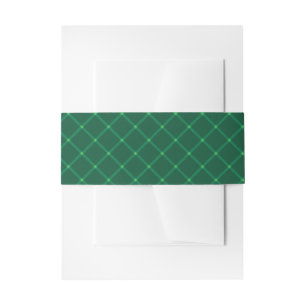Festive dark green plaid pattern invitation belly band