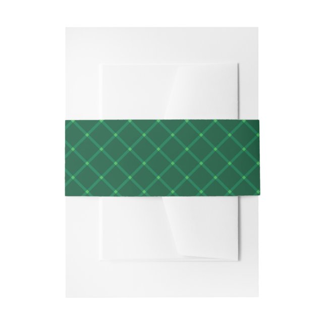 Festive dark green plaid pattern invitation belly band (Front Example)