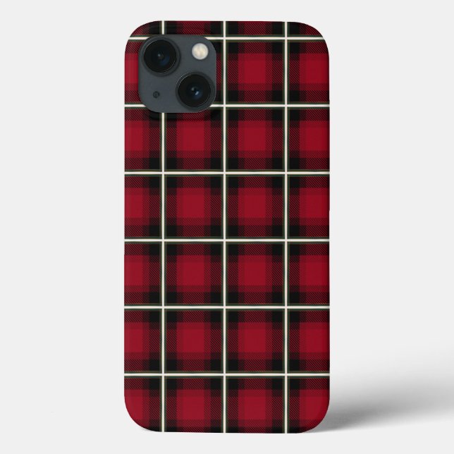 Festive Dark Red, White, Green & Brass Plaid Case-Mate iPhone Case (Back)