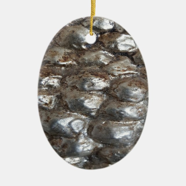 Festive Dark Silver Metallic Abstract Art Ceramic Ornament (Front)