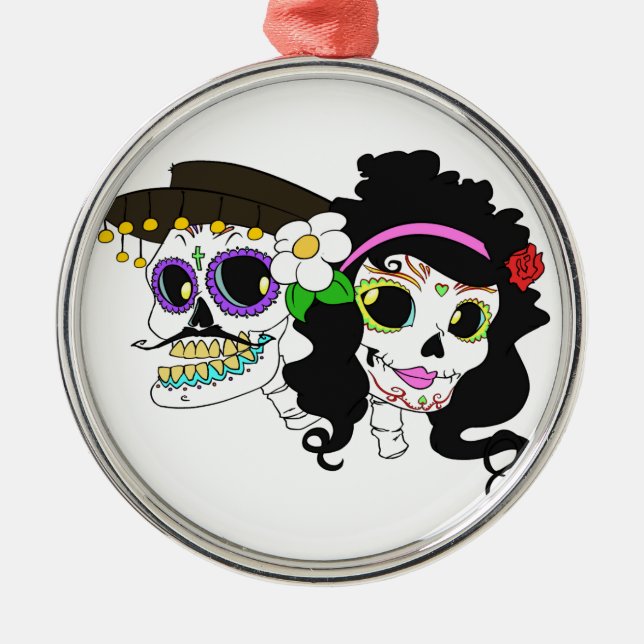 Festive Day of the Dead Art Metal Ornament (Front)