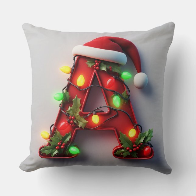 Festive Decorated Christmas Red Letter A Cushion (Front)