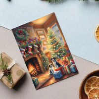 Festive decorated room, fireplace, dogs, vintage