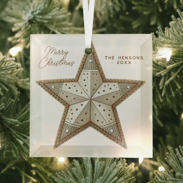 Festive Decorated Star Merry Christmas  Glass Tree Decoration (Insitu)