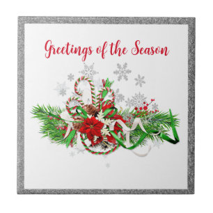 Festive Decorative Christmas Greenery  Ceramic Tile