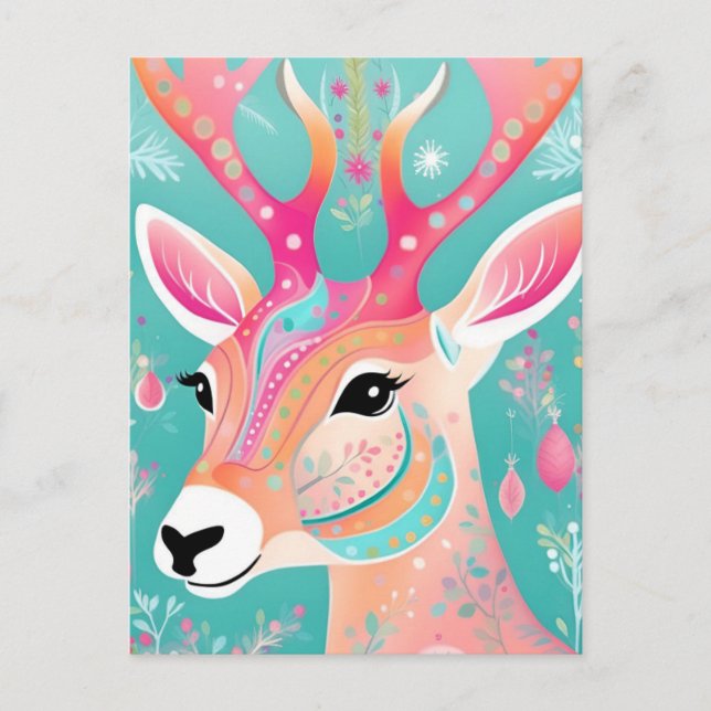 Festive Deer Christmas  Holiday Postcard (Front)