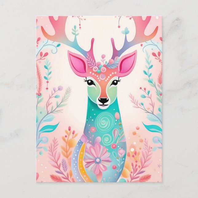 Festive Deer Christmas  Holiday Postcard (Front)