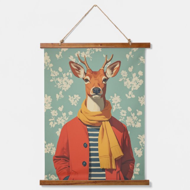 Festive Deer in Winter Style Hanging Tapestry (Front)