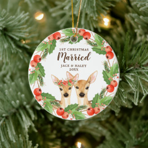 Festive Deer Personalised 1st Christmas Married Ceramic Ornament