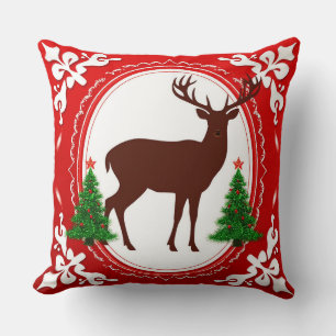 Festive Deer Silhouette with Christmas Trees Cushion