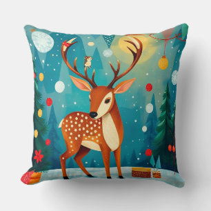 🎄 Festive Deer Winter Glow ❄️ Snowy Forest Holida Cushion