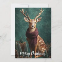 Festive Deer with Red Scarf Christmas Art