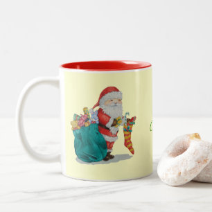 festive design of santa and pressies for christmas Two-Tone coffee mug