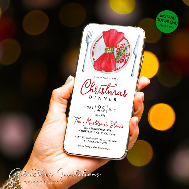 Festive Digital Christmas Dinner Invitation (Creator Uploaded)