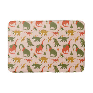 Festive Dinosaur Christmas Tree Holiday Pattern Bath Mat
