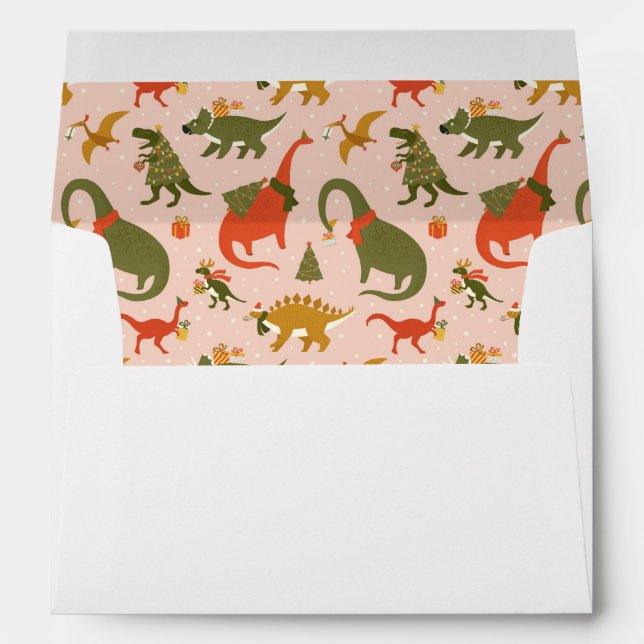 Festive Dinosaur Christmas Tree Holiday Pattern Envelope (Back (Bottom))
