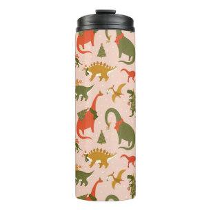 Festive Dinosaur Christmas Tree Holiday Pattern Thermal Tumbler