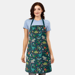 Festive Dinosaurs Christmas Pattern Apron