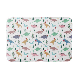Festive Dinosaurs Christmas Pattern Bath Mat