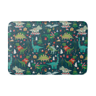 Festive Dinosaurs Christmas Pattern Bath Mat