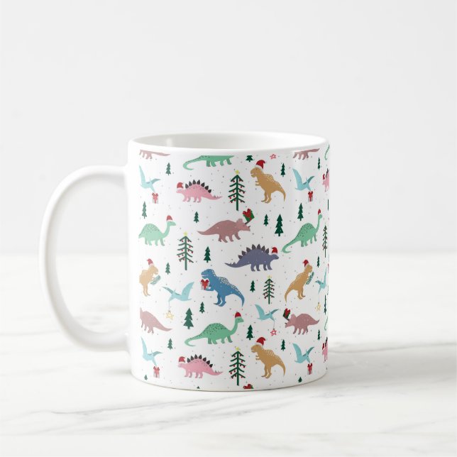 Festive Dinosaurs Christmas Pattern Coffee Mug (Left)