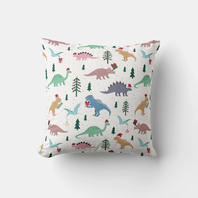 Festive Dinosaurs Christmas Pattern Cushion (Front)