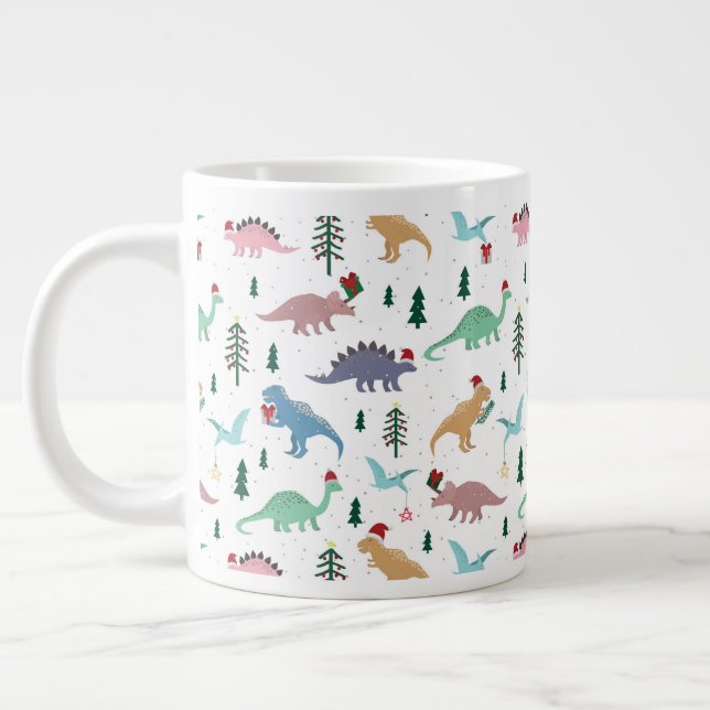 Festive Dinosaurs Christmas Pattern Large Coffee Mug (Left)