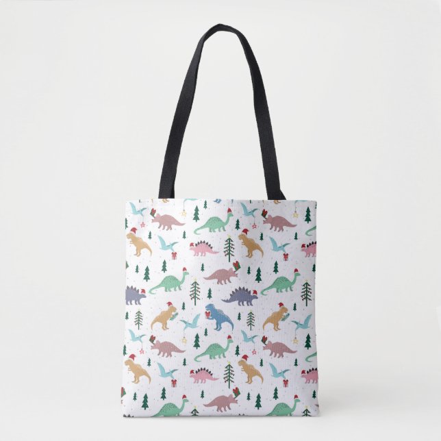 Festive Dinosaurs Christmas Pattern Tote Bag (Front)