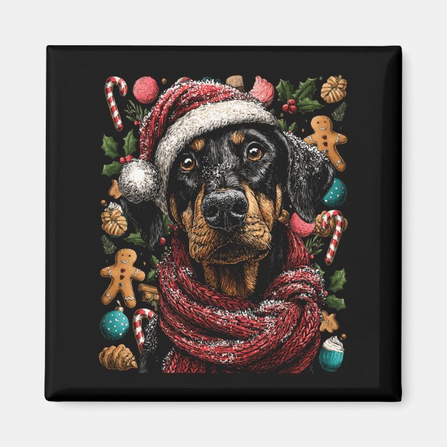 Festive Doberman With Santa Hat Snowy Winter Chris Magnet (Front)