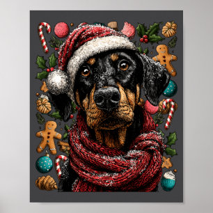 Festive Doberman With Santa Hat Snowy Winter Chris Poster