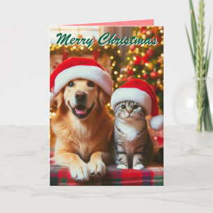 Festive Dog and Cat Christmas Holiday Card
