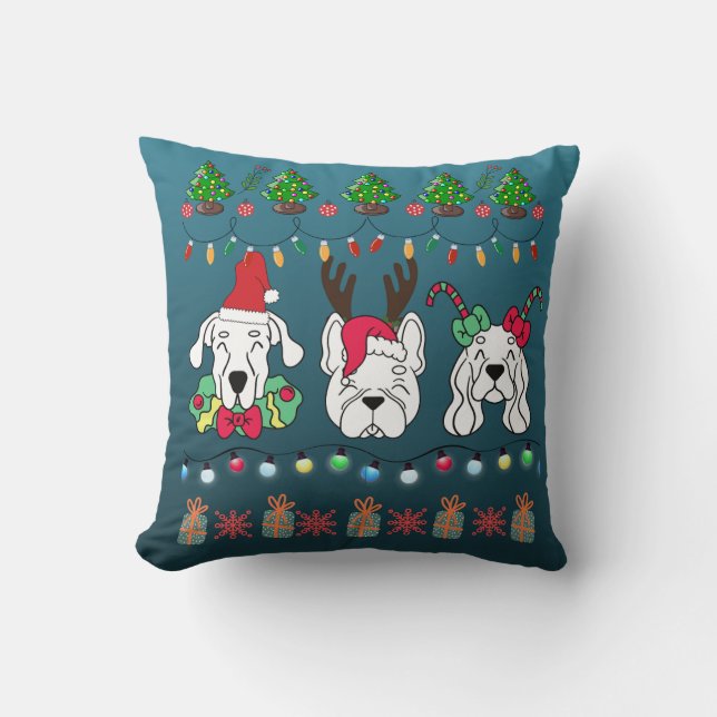 Festive Dog Christmas Pattern-cute holiday dogs Cushion (Front)