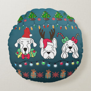 Festive Dog Christmas Pattern-cute holiday dogs Round Cushion