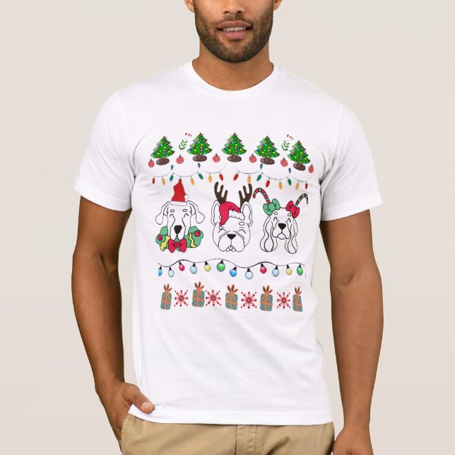 Festive Dog Christmas Pattern-cute holiday dogs T-Shirt (Front)