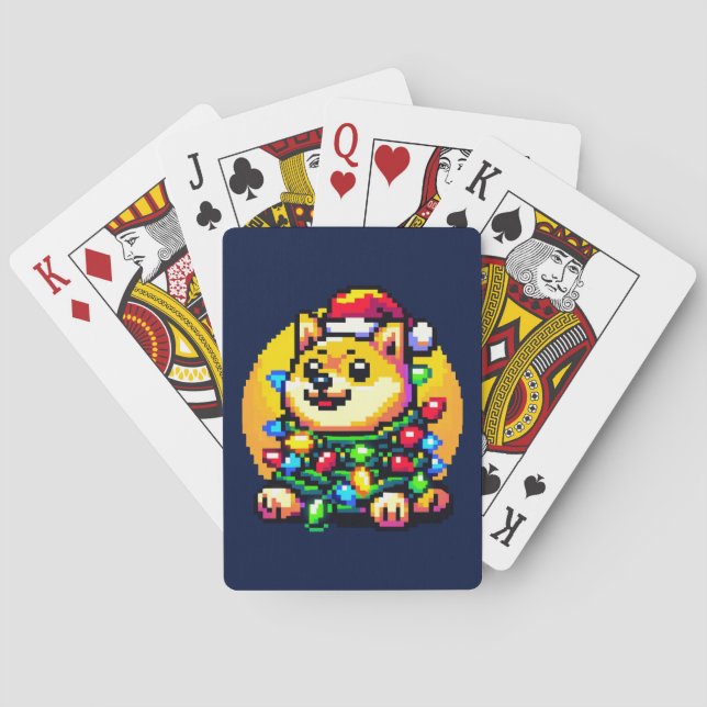 Festive Dog - Cute Pixel Art Christmas Lights Playing Cards (Back)