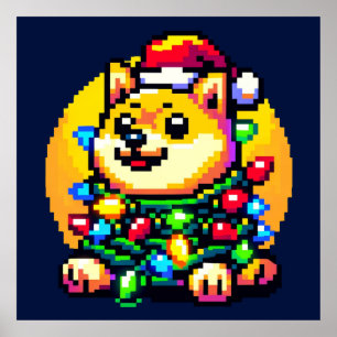 Festive Dog - Cute Pixel Art Christmas Lights Poster