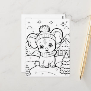 Festive dog kids colouring  postcard