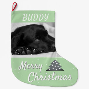 Festive Dog Pet Name and Photo Large Christmas Stocking