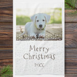 Festive Dog Pet Photo Stars Merry Christmas Tea Towel<br><div class="desc">Custom Festive Dog Pet Photo Stars Merry Christmas kitchen towel. The text reads Merry Christmas. Change the photo with your pet - dog or cat or another animal photo. Create your own pet Christmas kitchen towel. Also great with your family photo.</div>